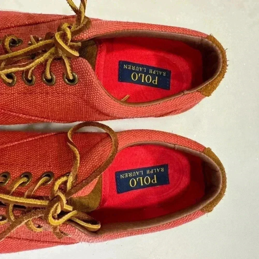 Polo Ralph Lauren burlap and suede sneakers washed red men’s size 9 - Picture 8 of 11